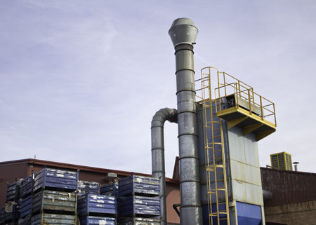 Industrial chimney in transport warehouse, factory and employment