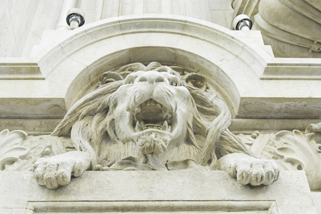 Facade with Lion in Lisbon, construction and architectureの写真素材