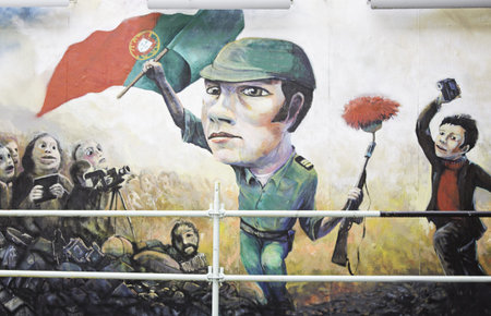 Soldier with flag of portugal, drawing and graffitiのeditorial素材