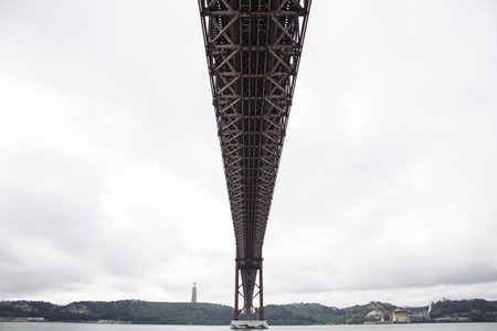 Bridge over the sea with cloudy sky, building