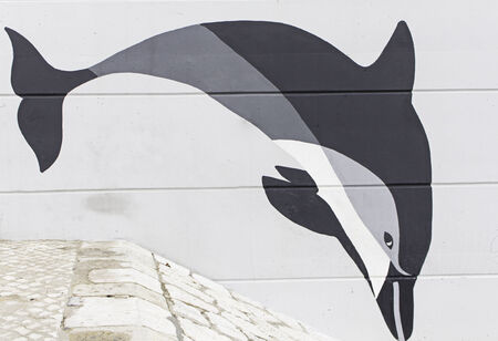 Graffiti drawn on urban wall dolphin, animalsのeditorial素材