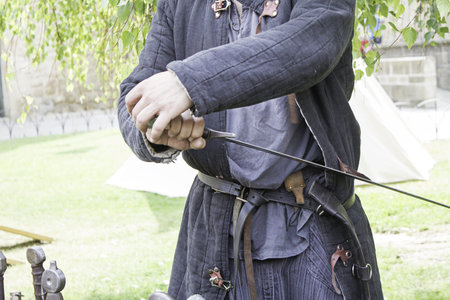 Medieval warrior with shield and weapons, war
