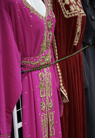 Arab woman dresses in store, typical fabricsの写真素材