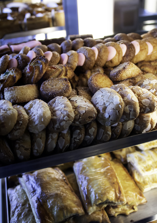 Buns filled with chocolate, detail of the shop, dessertの写真素材