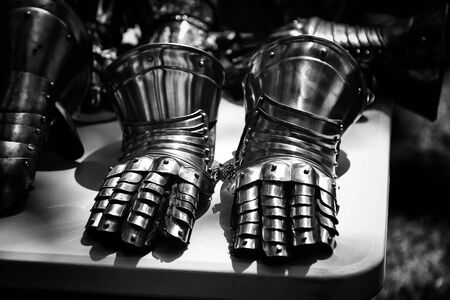 Ancient medieval metal armor helmet, war and championの写真素材