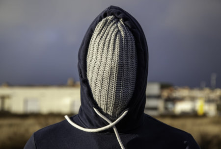 Masked problem man, vandalism and crime, assailant