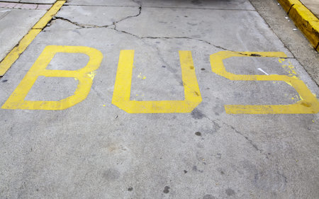 Bus stop symbol on road, public transport, vehicle