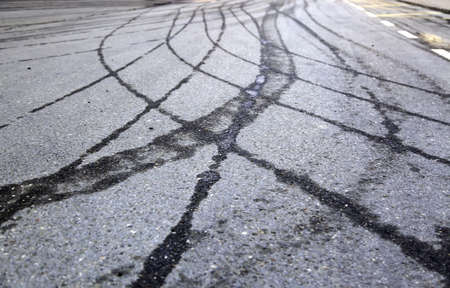Wet street floor, cleaning of public areas, construction and architectureの写真素材