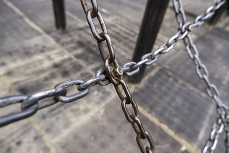 Detail of protection and security chains, steel and iron