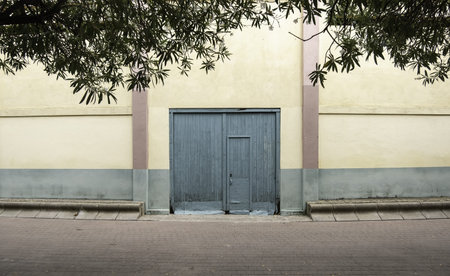 Door and facade detail in an old building in the city, exterior