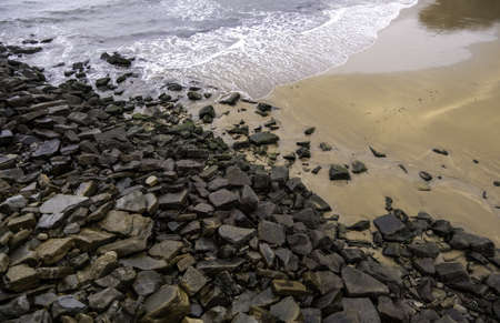 Stones in sand beach, nature and landscape, seaの写真素材
