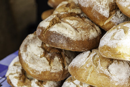 Detail of artisan and traditional bread in an old town market