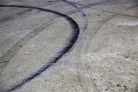 Detail of tire marks on a road, illegal car racingの写真素材