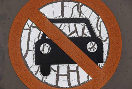 Detail of sign of prohibited the passage of carsの写真素材