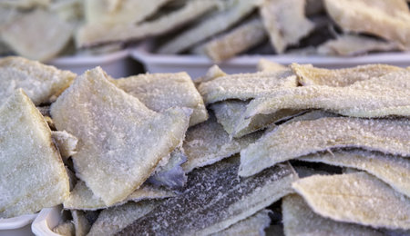 Conservation detail for fish, curing fish with salt, healthy foodの写真素材
