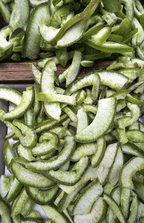 Detail of dried sweet green fruit, healthy foodの写真素材