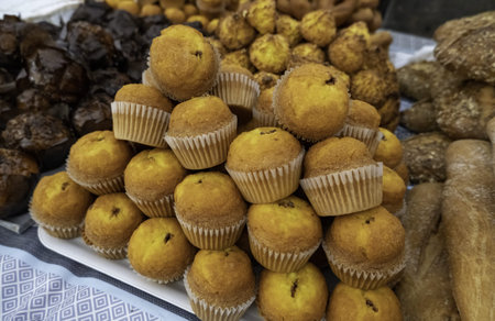 Detail of sweet dessert in an old street market, unhealthy foodの写真素材