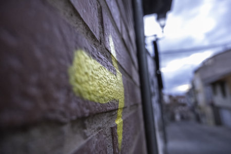 Detail of signal for pilgrim in a pilgrimage in Spainの写真素材