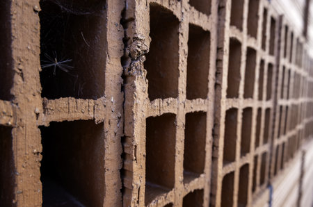 Detail of baked mud bricks for construction, architectureの写真素材