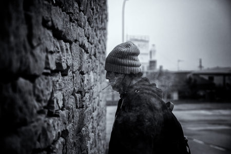 Detail of young man smoking, health problemの写真素材