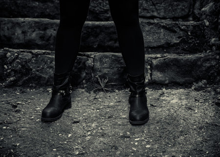 Detail of young woman enjoying nature and a healthy lifeの写真素材