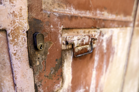 Detail of old lock outside, rust and abandonmentの写真素材