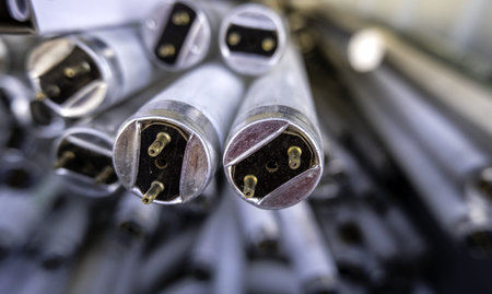 Detail of broken and damaged light bulbs, recycling