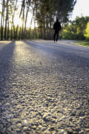 Detail of young man doing sports in natureの写真素材