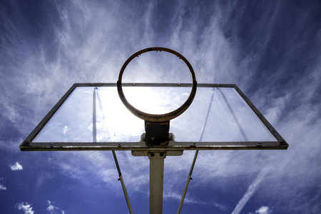 Detail of basketball basket in a field, sportの写真素材