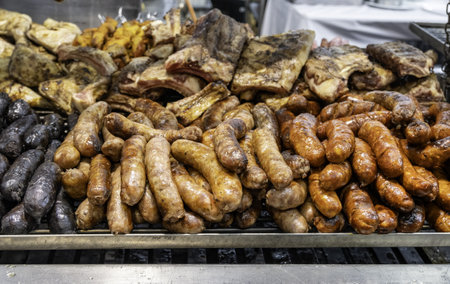 Detail of fire roasted pork, traditional festivalの写真素材