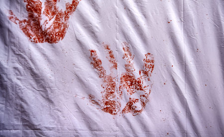 Detail of bloody hand on a wallの写真素材