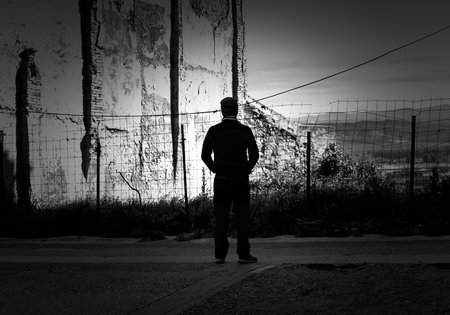 Detail of young man in trouble with the law, delinquency and crimeの写真素材