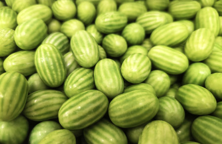 Detail of melon-flavored chewing gum, sweet and high in caloriesの写真素材