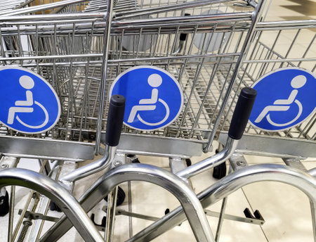 Supermarket cart adapted for the disabled, buying and sellingの写真素材