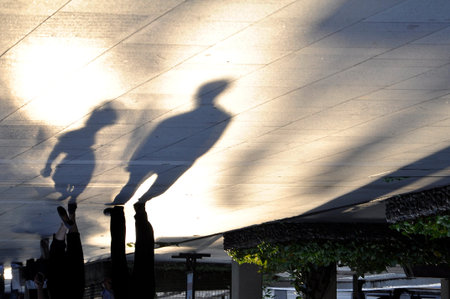 Shadow of pedestrians during sunset