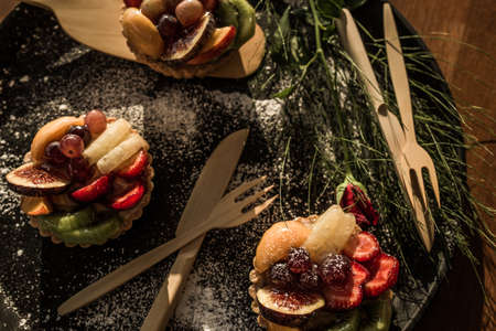fruit pie tart on table service mini cupsの写真素材