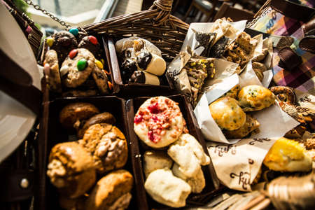 bakery basket full of cookiesの写真素材