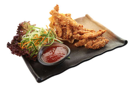 fried chicken appetizer white backgroundの写真素材