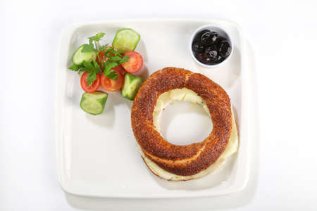 simit called turkish baked street food cuisine bagelの写真素材