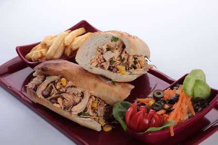chicken doner kebab service with side dishesの写真素材