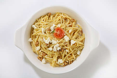 white cheese topped pastaの写真素材