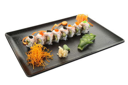 salmon sushi plate white backgroundの写真素材
