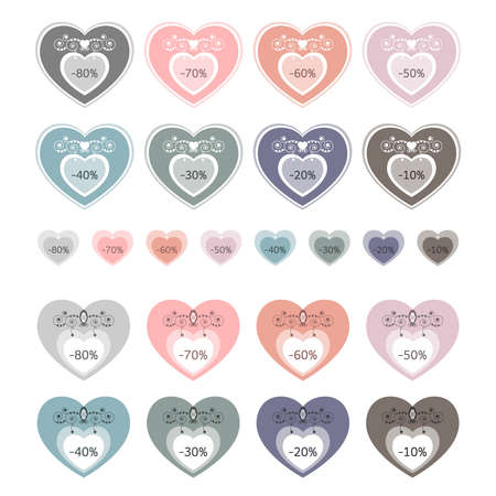 Set of price tags. Sale labels. Heart shaped panel. Colorful label and original. Pastel colors. Vector illustration.のイラスト素材