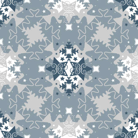 Pattern of stars and puzzle pieces. Seamless pattern christmas theme. Blue, white and gray. Vector illustration.のイラスト素材
