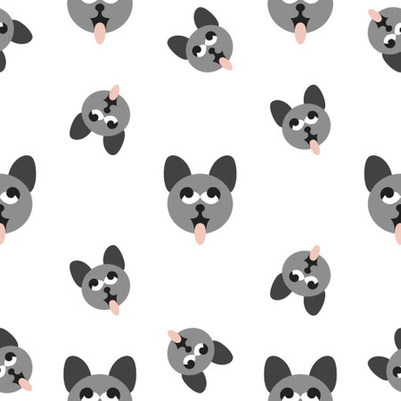 Seamless pattern. Gray cat heads sticking out their tongue. Funny and cute. vector illustration. Transparent background.のイラスト素材