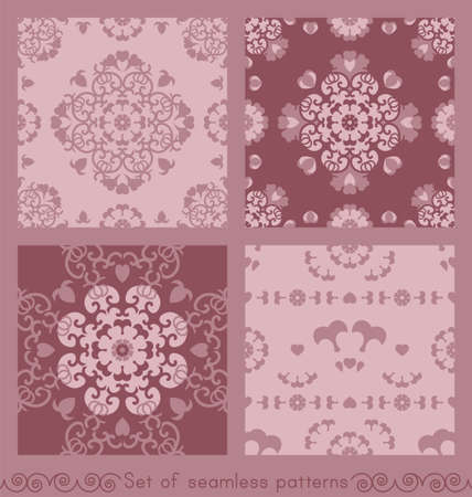 Set of seamless patterns Rose wood color and Pastel Pink. Pretty hearts. Vector.のイラスト素材