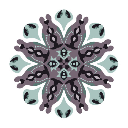 Pattern Mandala with hearts. Colors green and purple. Vector illustration.のイラスト素材