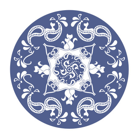 Cat Mandala. pattern. Lavender Blue and White color. Vector illustration.のイラスト素材