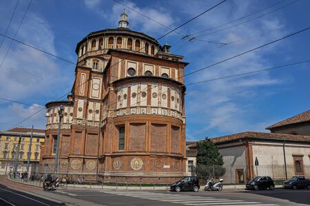 Milan, Italy - May 07, 2013. Street view and the back of the church of Santa Maria delle Grazie, in the city center of Milan, a large and modern city. Located in the Lombardy region, northern Italyのeditorial素材