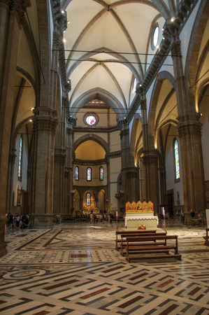 Florence, Italy - May 14, 2013. View of columns and dome inside the Santa Maria del Fiore Cathedral. In the city of Florence, the famous and amazing capital of the Italian Renaissance. Tuscany regionのeditorial素材
